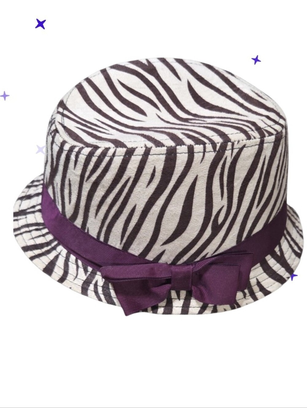 Place Kids Zebra-Print Bucket Hat with Purple Bow 7/8 Med